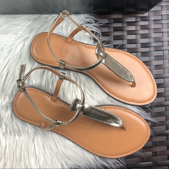 J. Crew Shoes - J. Crew T- strap metallic gold Sandals. Size 6 1/2